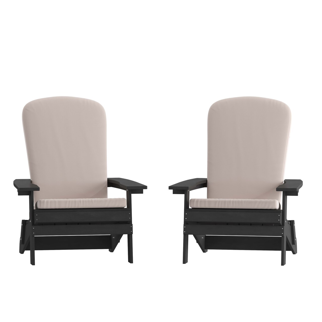 Merrick Lane Riviera Set of 2 Weather Resistant Folding Adirondack Patio Chairs With Vertical Lattice Backs and Comfort Foam Cushions